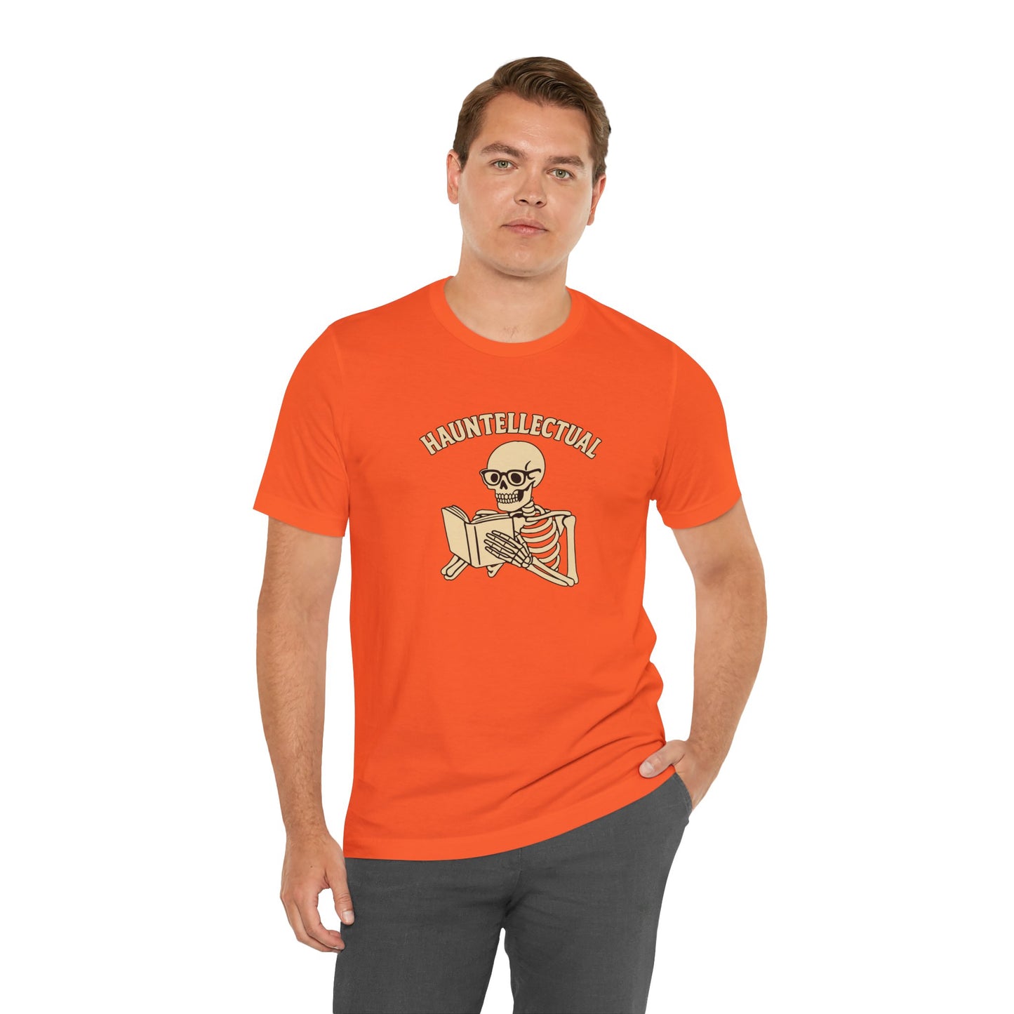 Hauntellectual Halloween Shirt – Funny Skeleton Reading Book Tee for Spooky Smart People