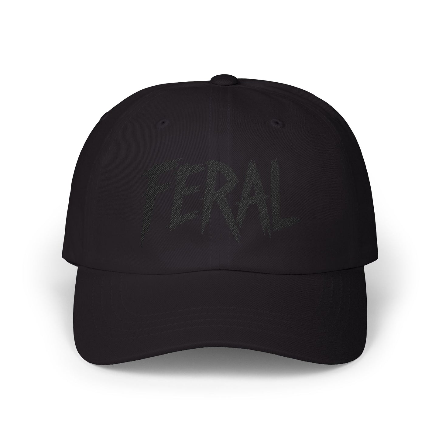 FERAL Embroidered Classic Dad Hat – Bold Statement Baseball Hat with Wild Energy Font for Rebels, Misfits, and Chaos Enthusiasts.