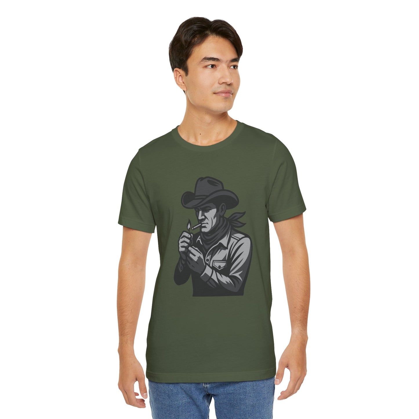 Cowboy Lighting Up Graphic Tee Dark Theme – Western Rebel Vector Design with Classic Attitude