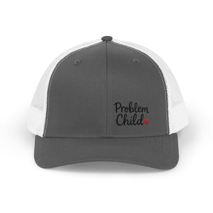 Problem Child Trucker Hat – Bold Script Hat with Red Heart for the Unruly and Unapologetic.