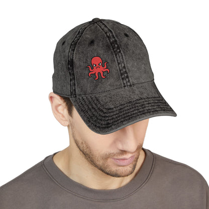 Angry Octopus Vintage Hat – Embroidered Red Sea Creature Hat with Cartoon Vibes and Bold Attitude