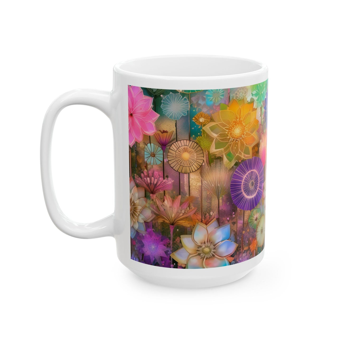 Flower Collage Ceramic Mug, (11oz, 15oz)