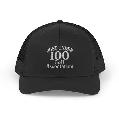 Just Under 100 Golf Trucker Hat – Embroidered Funny Golf Hat for Weekend Golfers and Casual Fairway Vibes. White Letters