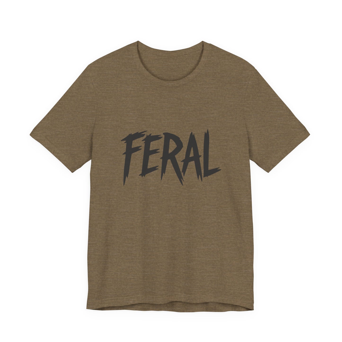 FERAL Text Graphic T-Shirt – Bold Dark Theme Lettering on Black Tee with Untamed Energy and Subtle Modern Ghost Effect. Unisex Jersey Short Sleeve Tee