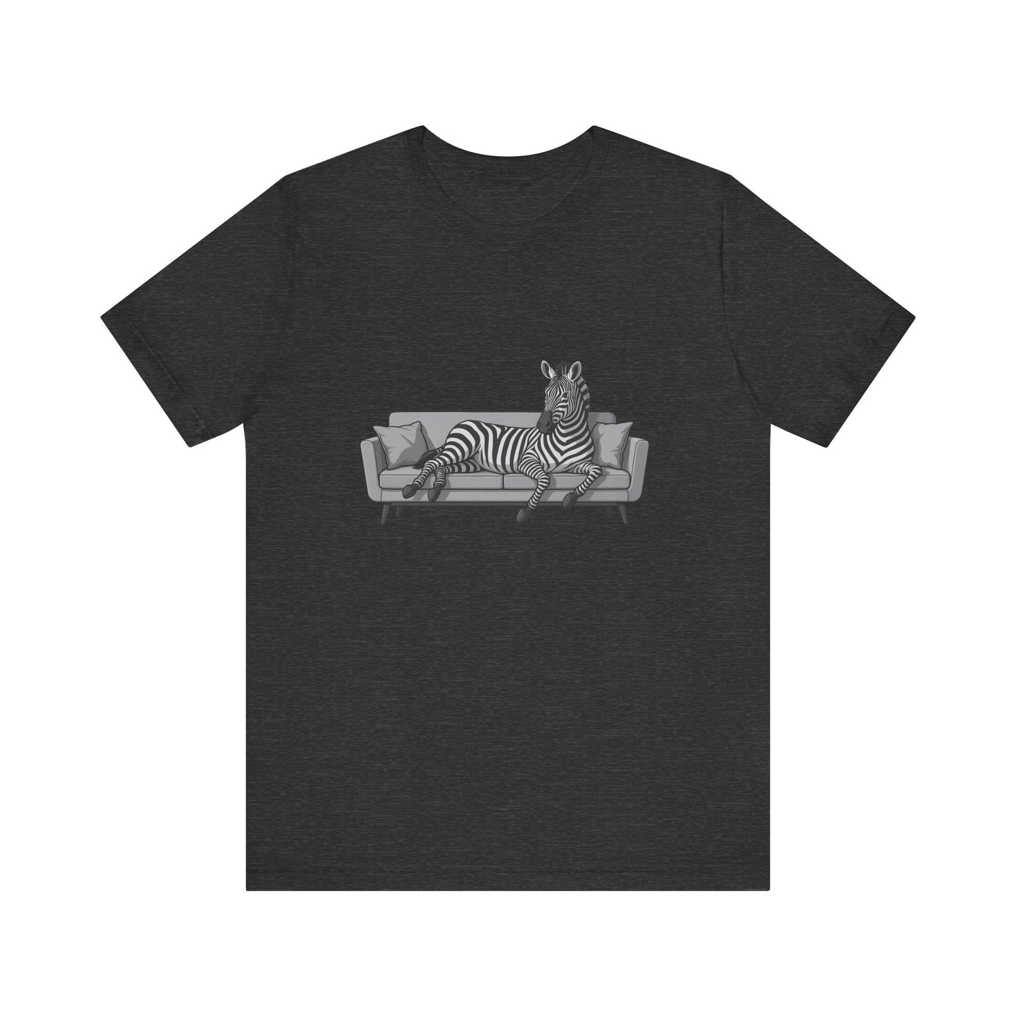 Relaxed Zebra on Couch Graphic Tee Dark Theme – Chill Animal Art with Modern Vector Design
