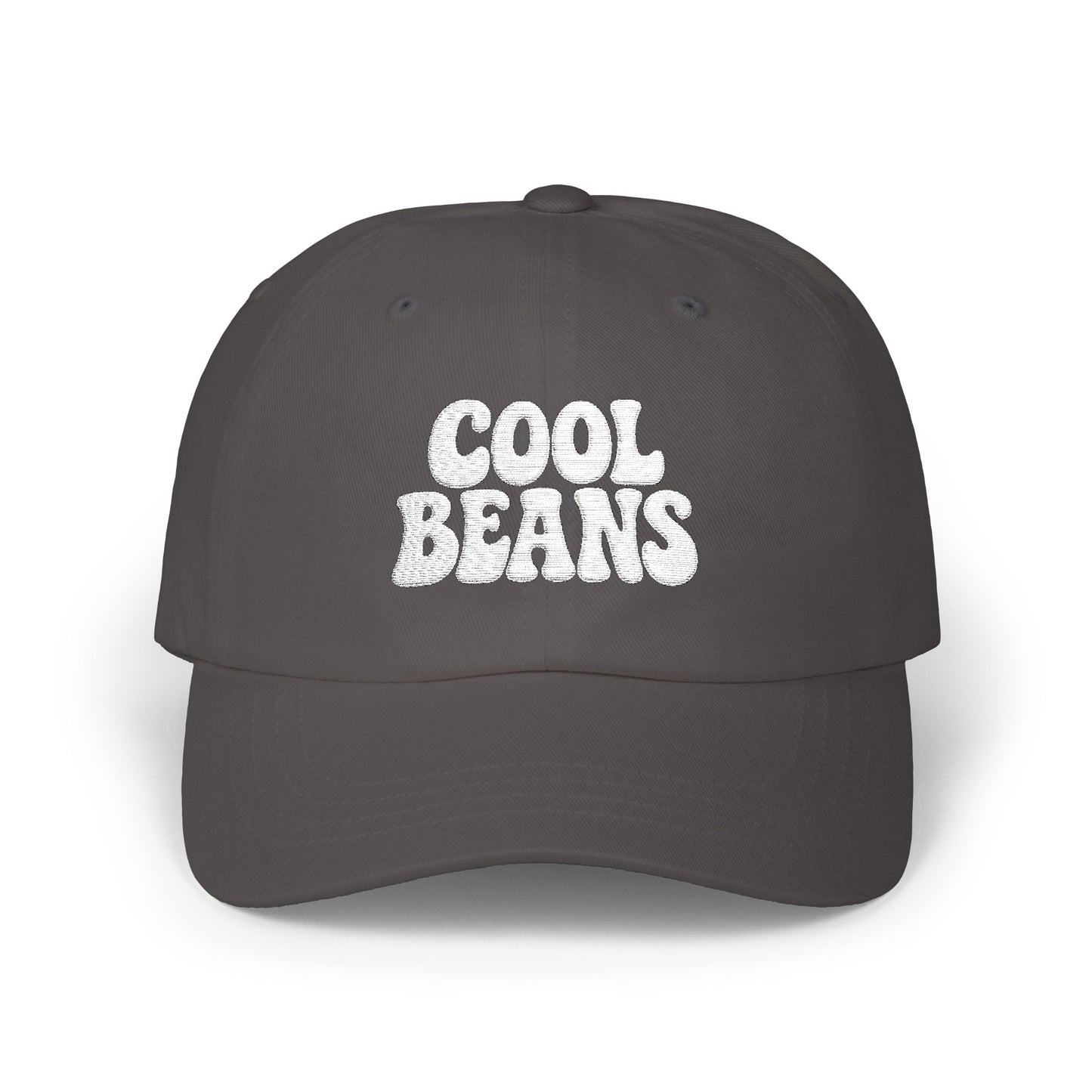 Cool Beans Classic Dad Hat – Embroidered Minimalist Text Hat for Chill Vibes and Quiet Comedy Fans. White Letters