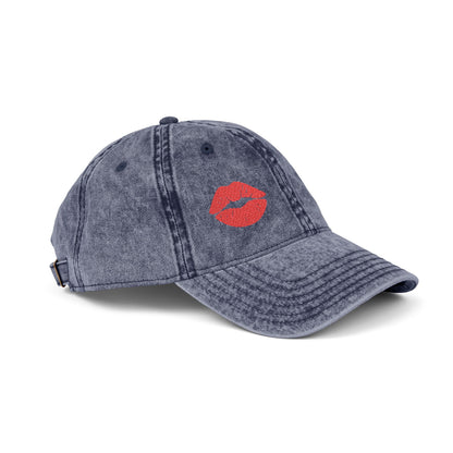 Red Lips Vintage Hat – Bold Embroidered Kiss Hat for Flirty, Fun Style