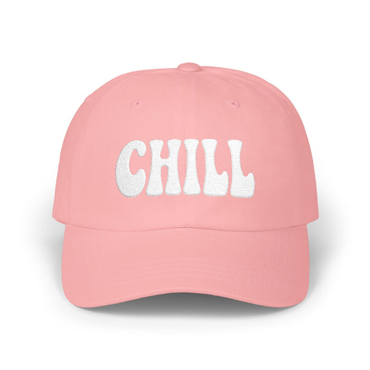 Chill Classic Dad Hat – Embroidered Relaxed Script Hat for Easygoing Vibes and Everyday Cool. Pink Letters