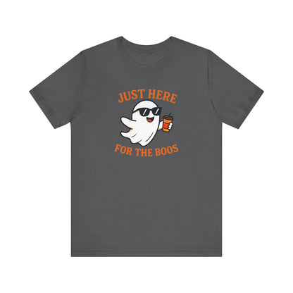 Just Here for the Boos Halloween Shirt – Funny Ghost Drinking Coffee Graphic Tee for Spooky Season