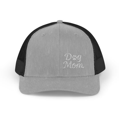 Dog Mom Trucker Hat – Embroidered Minimalist Dog Face Hat for Proud Pet Moms and Dog-Loving Style. White Letters