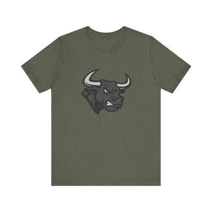 Angry Bull Graphic T-Shirt – Dark Theme Grayscale Bull Head Design on Black Tee for Streetwear, Gym, or Bold Urban Style. Unisex Jersey Short Sleeve Tee