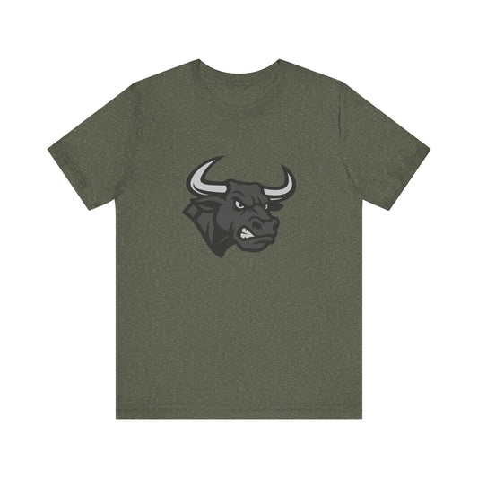 Angry Bull Graphic T-Shirt – Dark Theme Grayscale Bull Head Design on Black Tee for Streetwear, Gym, or Bold Urban Style. Unisex Jersey Short Sleeve Tee