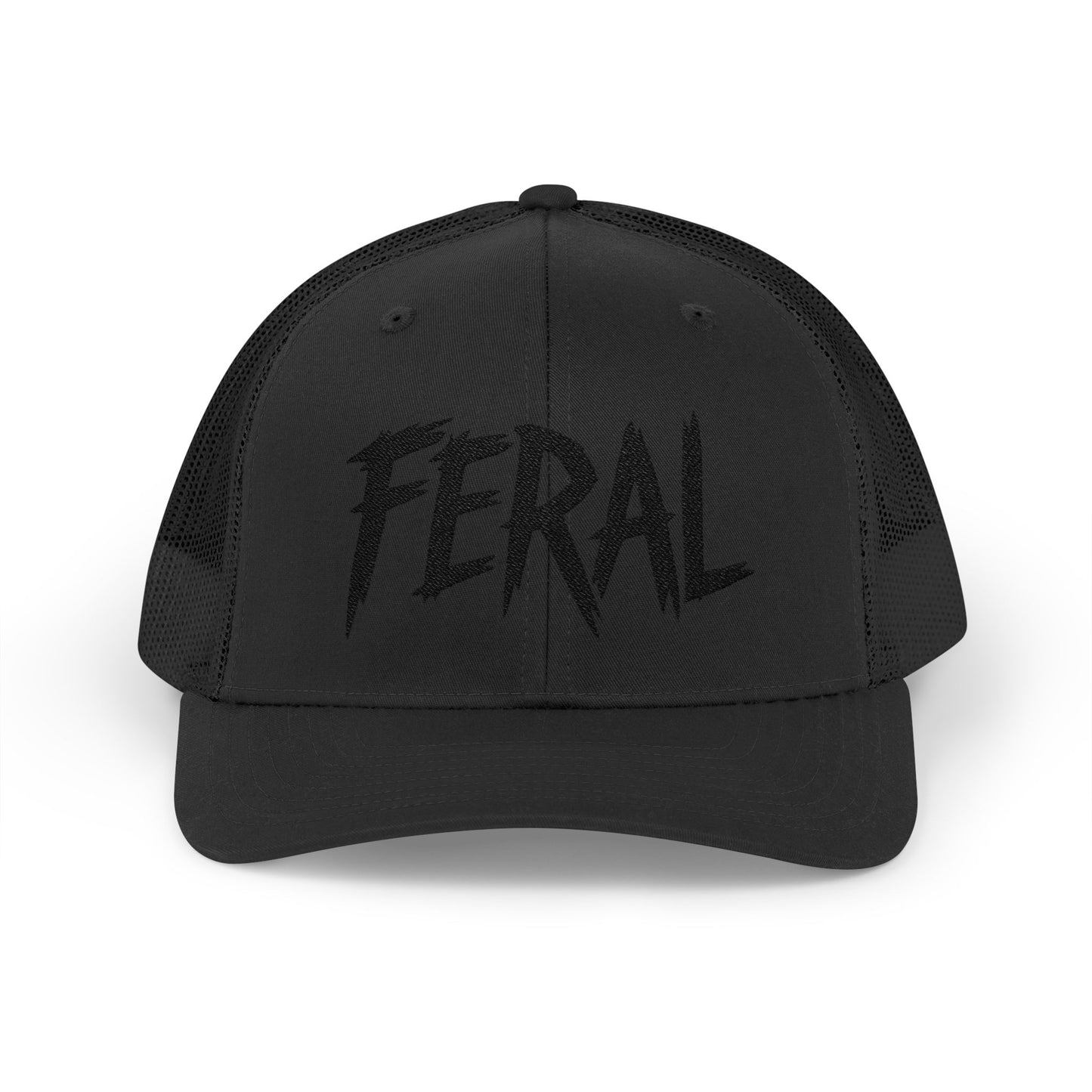 FERAL Embroidered Trucker Hat – Bold Statement Baseball Hat with Wild Energy Font for Rebels, Misfits, and Chaos Enthusiasts