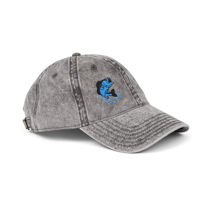 Jumping Fish Vintage Hat – Embroidered Blue Fishing Hat for Anglers, Lake Days, and Outdoor Style