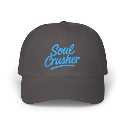 Soul Crusher Embroidered Classic Dad Hat – Clean Script Baseball Hat with Bold Edge for Heartbreakers, Villains, and Power Moves. Blue Letters