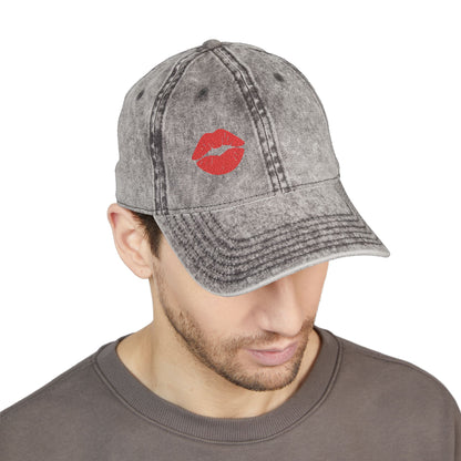 Red Lips Vintage Hat – Bold Embroidered Kiss Hat for Flirty, Fun Style