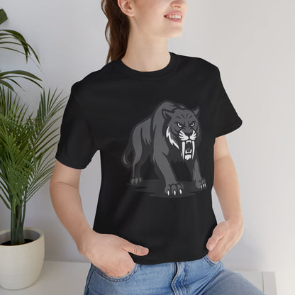 Saber-Tooth Tiger Graphic Tee Dark Theme – Fierce Prehistoric Vector Design with Modern Edge