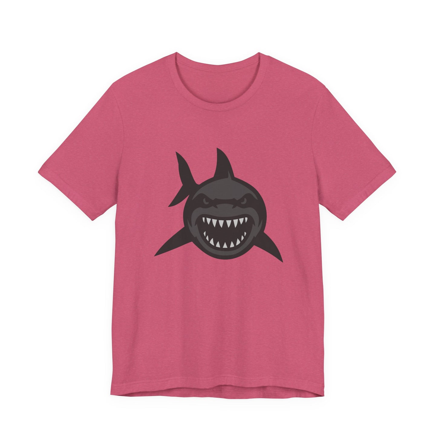 Ferocious Shark Face Graphic Tee with a Bold Bite – Dark Theme Ocean Predator Shirt in Black and Grey. Unisex Jersey Short Sleeve Tee
