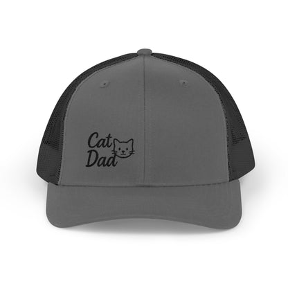 Cat Dad Trucker Hat – Embroidered Minimalist Cat Face Hat for Proud Pet Dads and Feline Fans. Black Letters