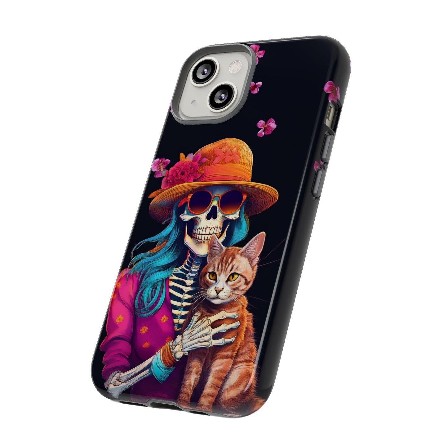 Skeleton holding a Cat Cell Phone Case 001