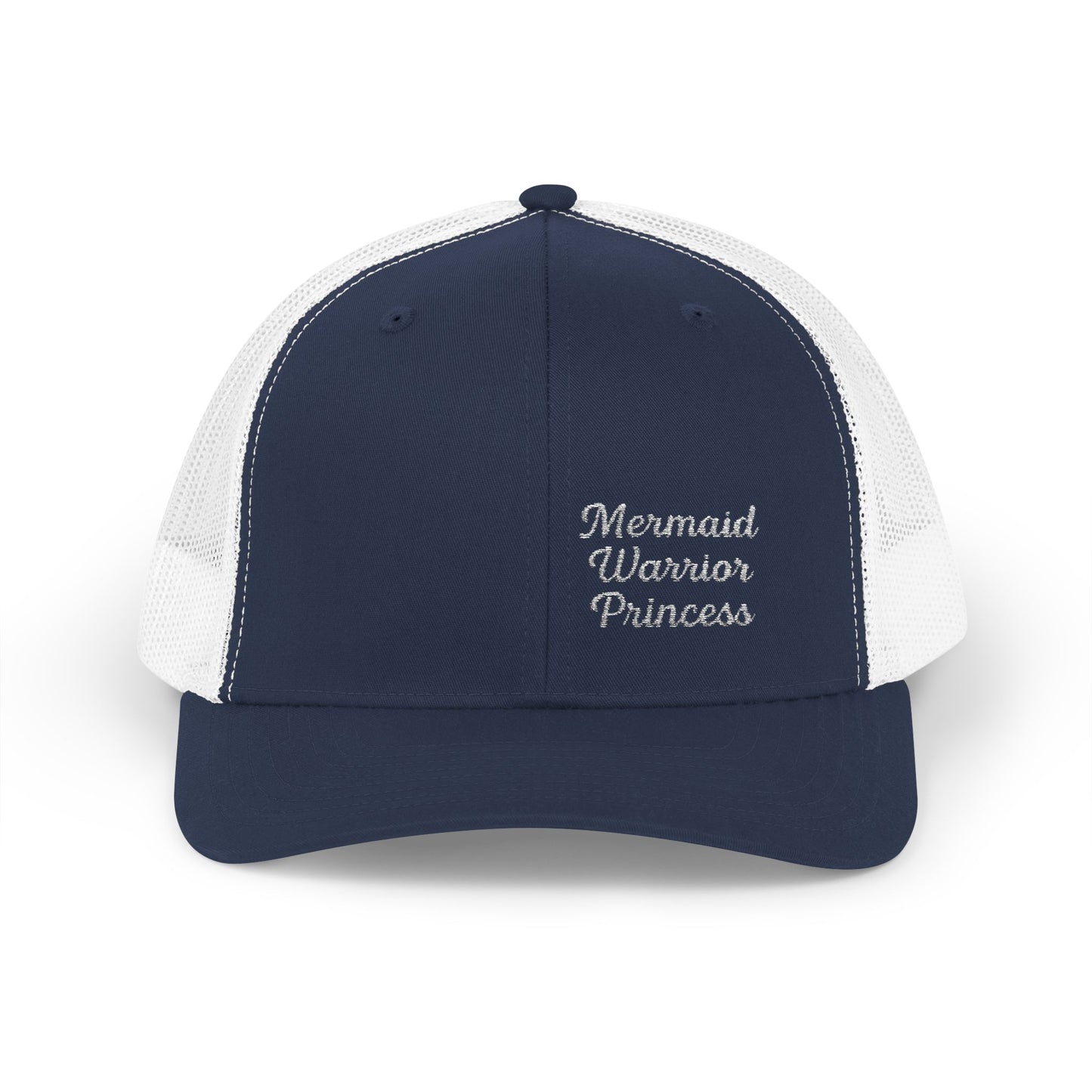 Mermaid Warrior Princess Trucker Hat – Embroidered Bold Text Hat for Magical Queens. White Letters