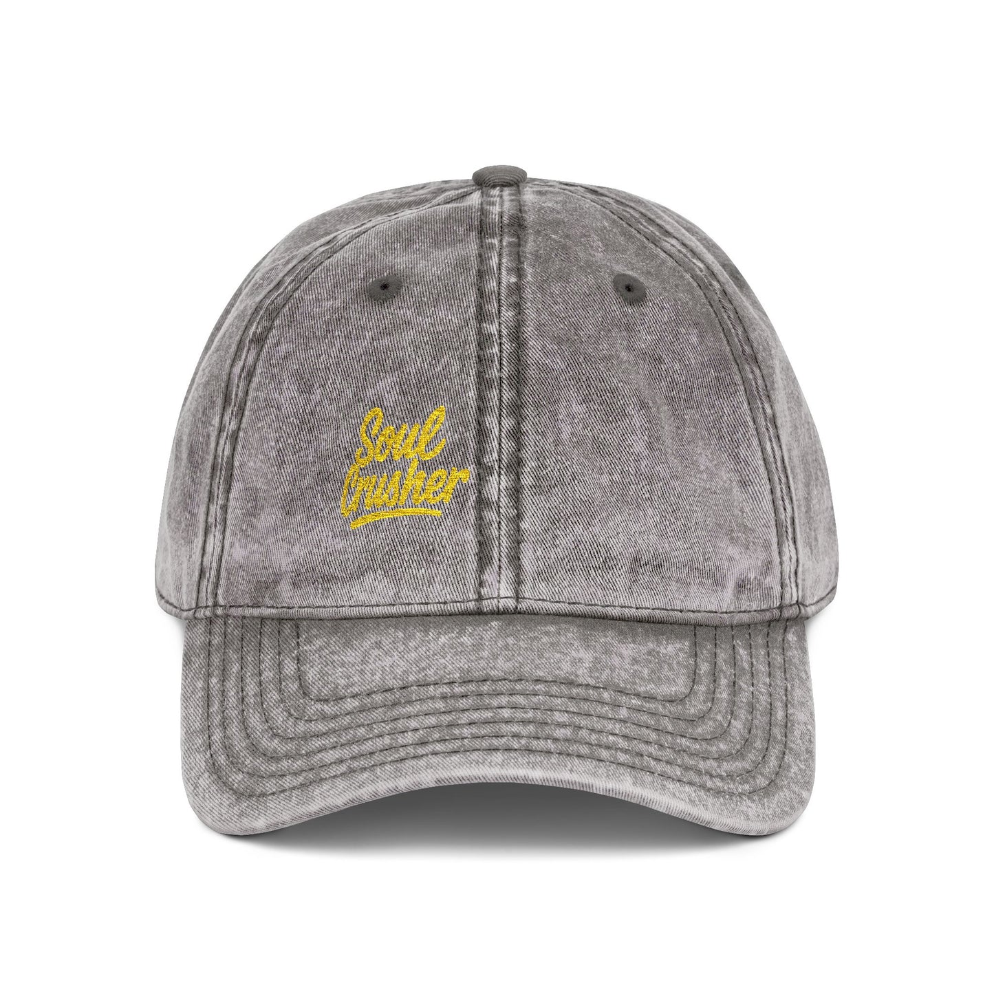 Soul Crusher Vintage Hat – Clean Script Hat with Bold Edge for Heartbreakers, Villains, and Power Moves