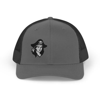 Hot Pirate Girl Trucker Hat – Bold Skull and Crossbones Hat with Retro Attitude and Seafaring Sass