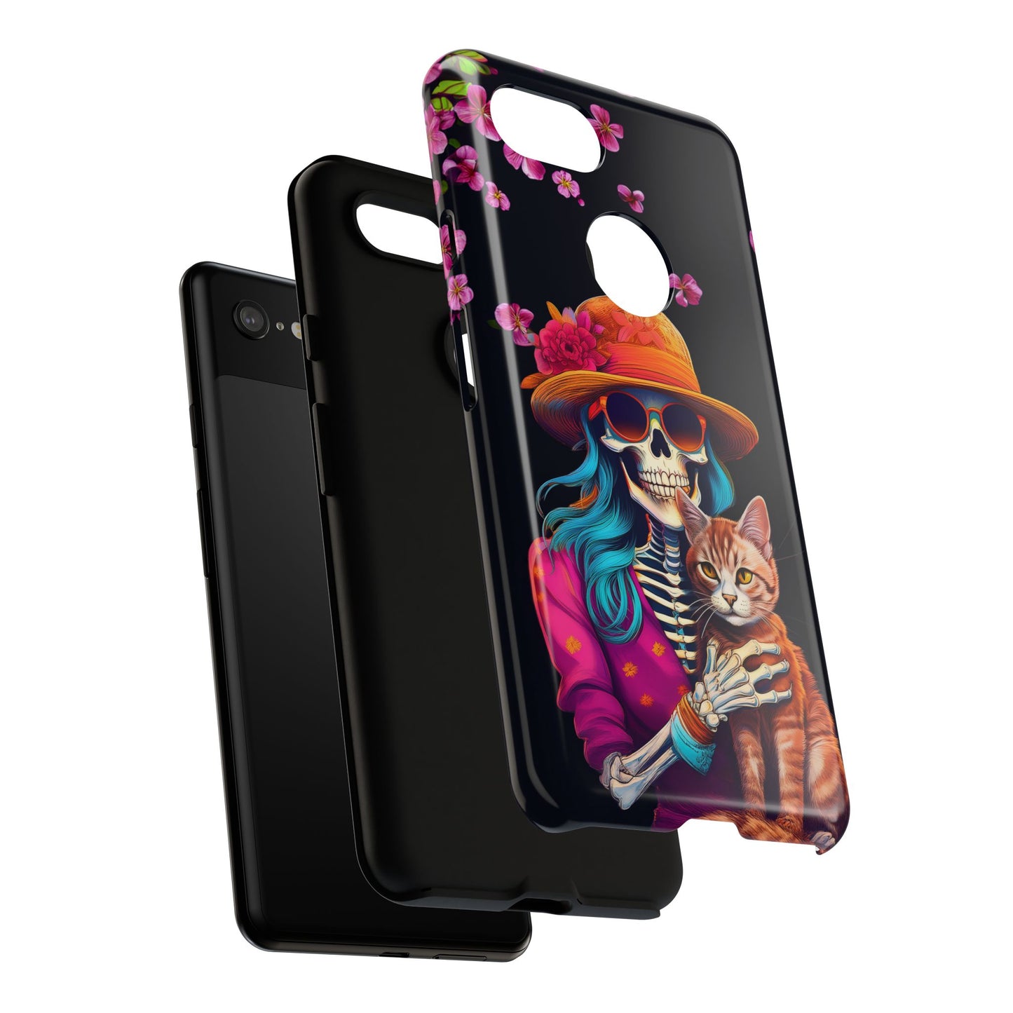 Skeleton holding a Cat Cell Phone Case 001