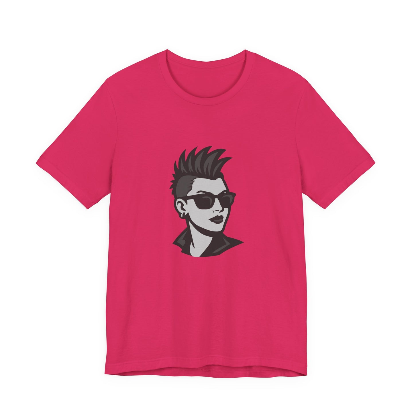 Punk Girl Graphic T-Shirt – Dark Theme Grayscale Spiked Hair Portrait on Black Tee with Bold Energy and Modern Ghost Effect. Unisex Jersey Short Sleeve Tee